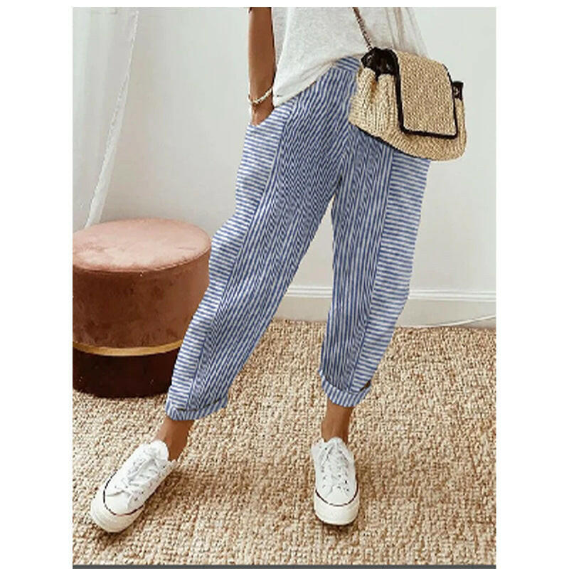 Women's Striped Print Trousers Summer Fashion Casual Loose Pants.