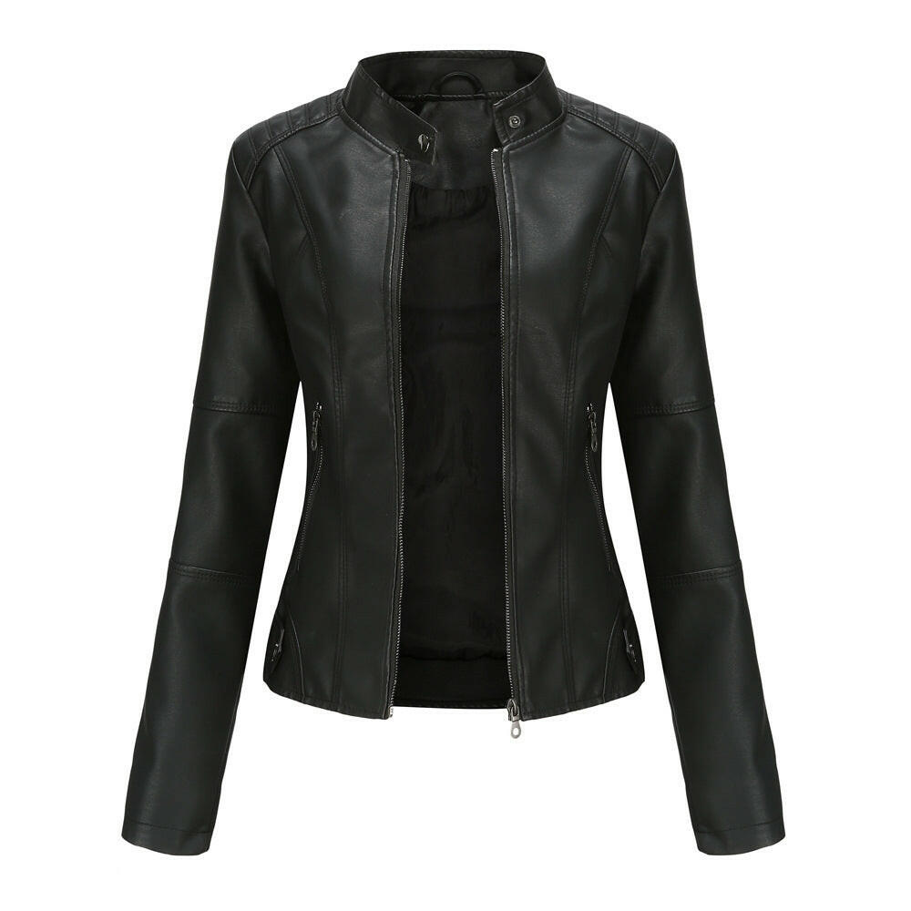 Thin Large Size Leather Clothing With Stand Collar Slim-fit Jacket Kashur Mart .