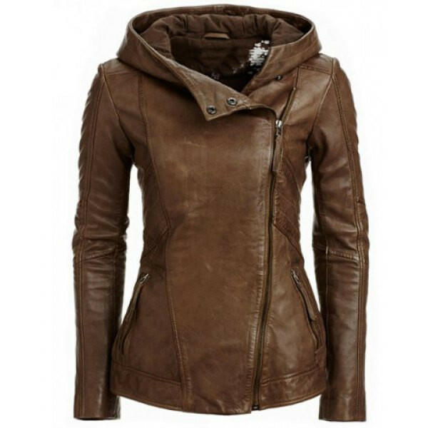 Fashion Hooded Long Sleeve Leather Jacket Kashur Mart .