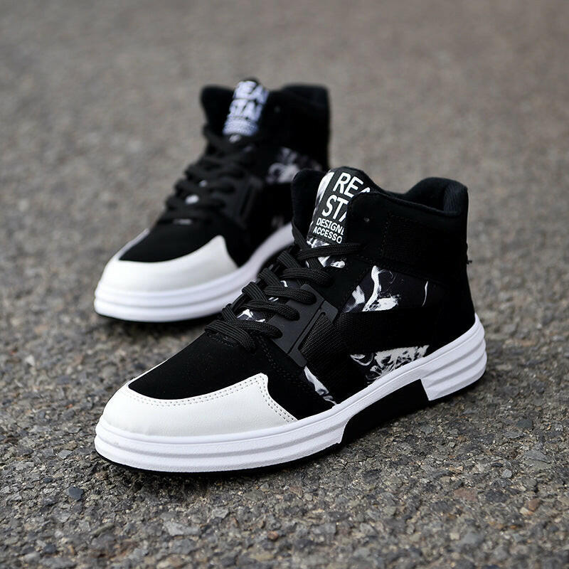 Camouflage High-Top Lace-Up Shoe.