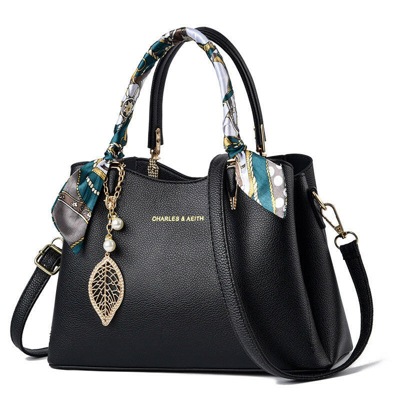 Women's Shoulder Bag With Leaf Pendant Fashion Silk Scarf Handbag Kashur Mart .