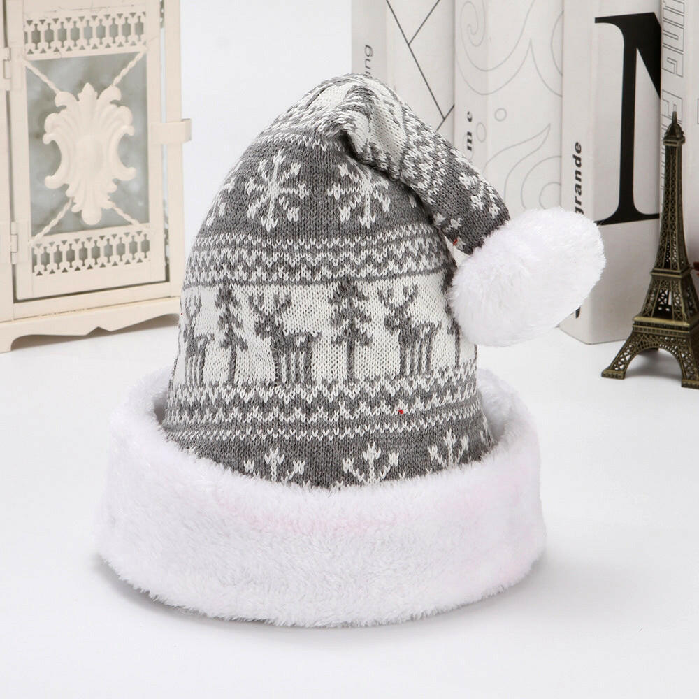 Snowflake Deer Knitted Wool Flannel Christmas Hat.