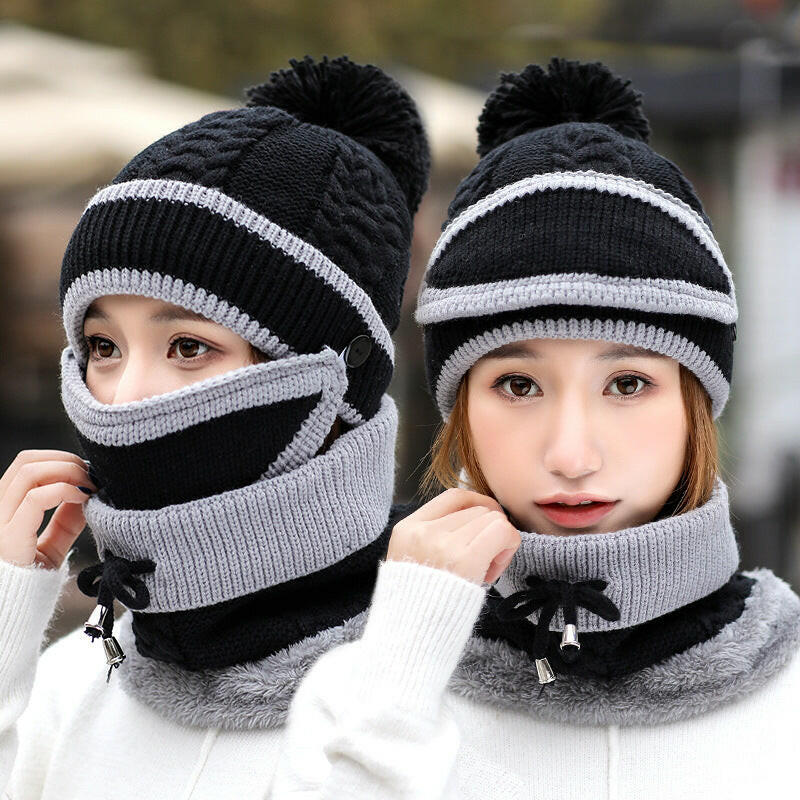 Winter Hat For Women 3pcs Knitted Beanie Hat Scarf Set Warm Hat.
