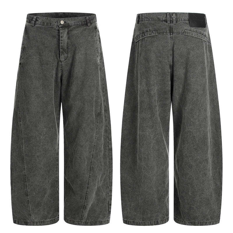Washed Black Grey Workwear Denim Pants Men's Vibe High Street Cool Loose Straight Leg Casual