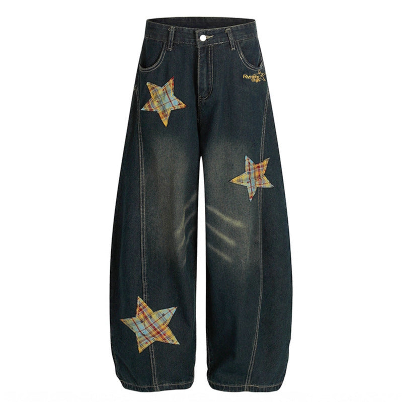 Star patch embroidered jeans