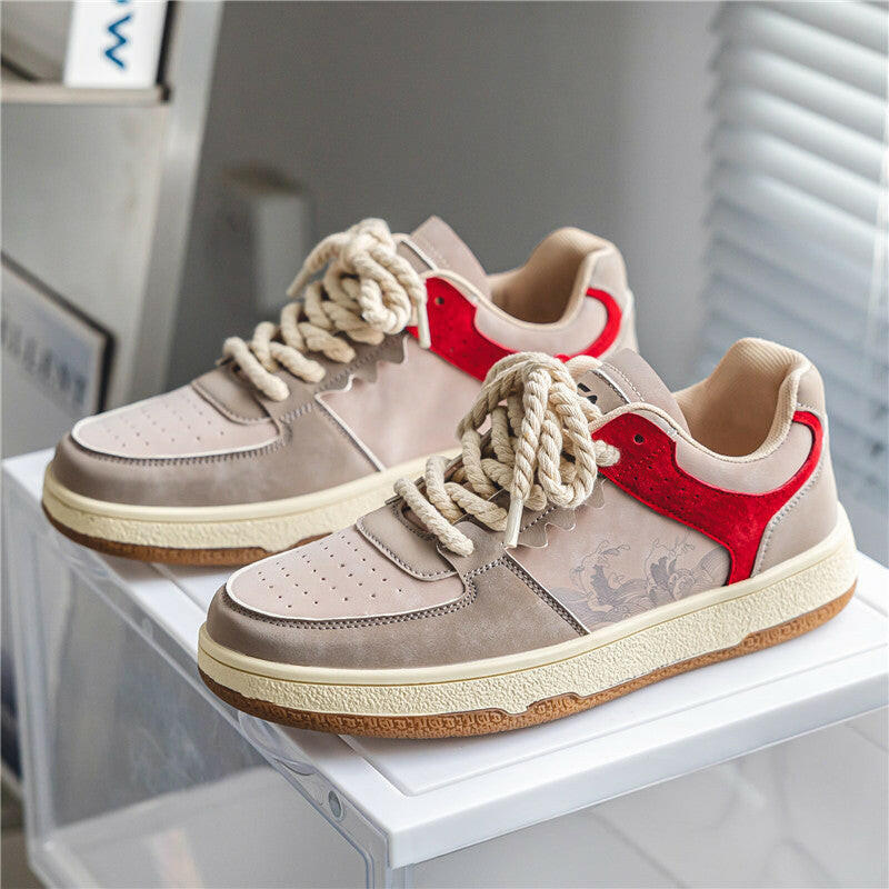 Lace-up Casual Shoes Men Soft Thick Sole Fashion Comfortable Breathable Flats Sneakers Student Platform Outdoor Walking Shoes.