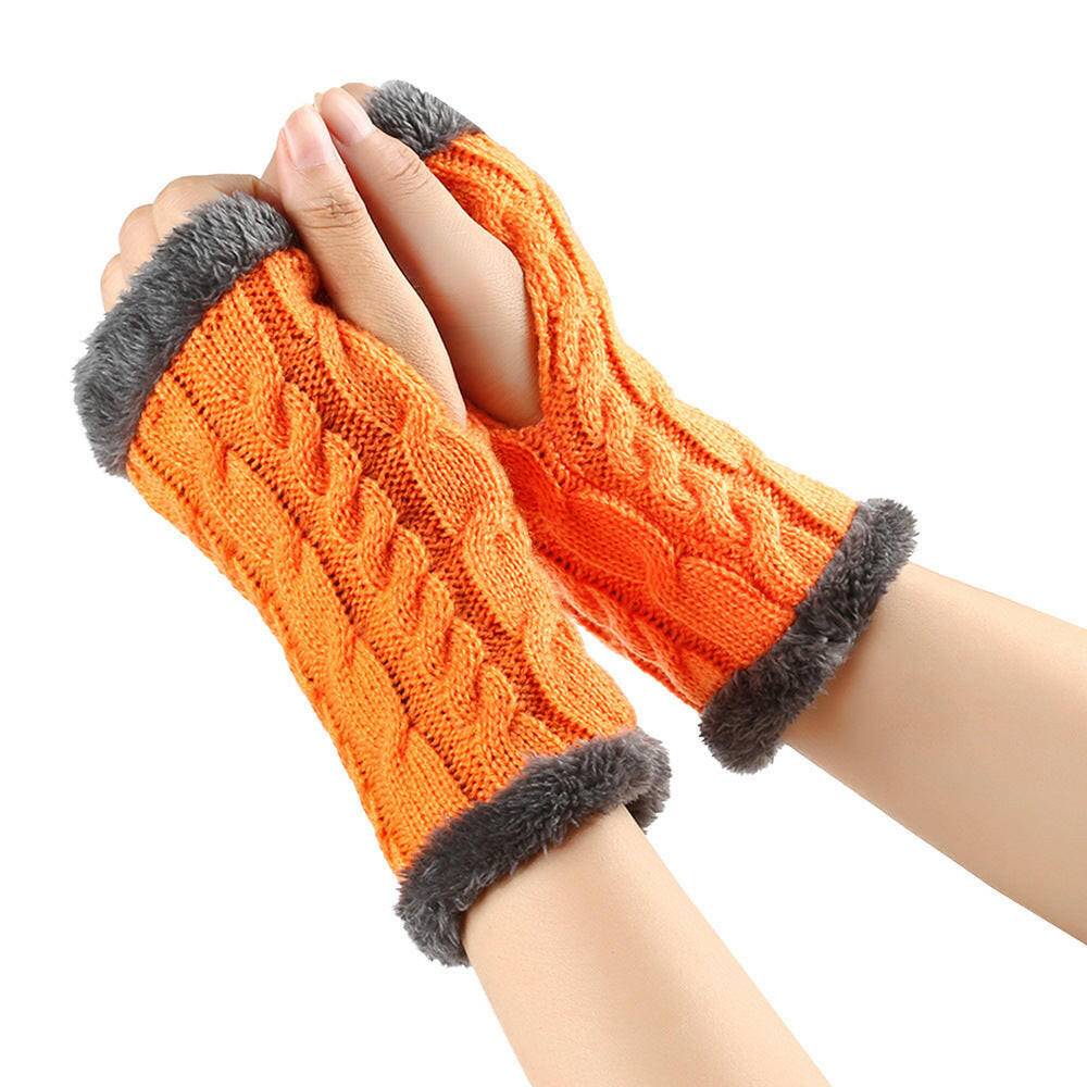 Winter Plush Gloves Twist Knitted Fingerless Fleece Gloves Women Warm Thickened Woolen Gloves.