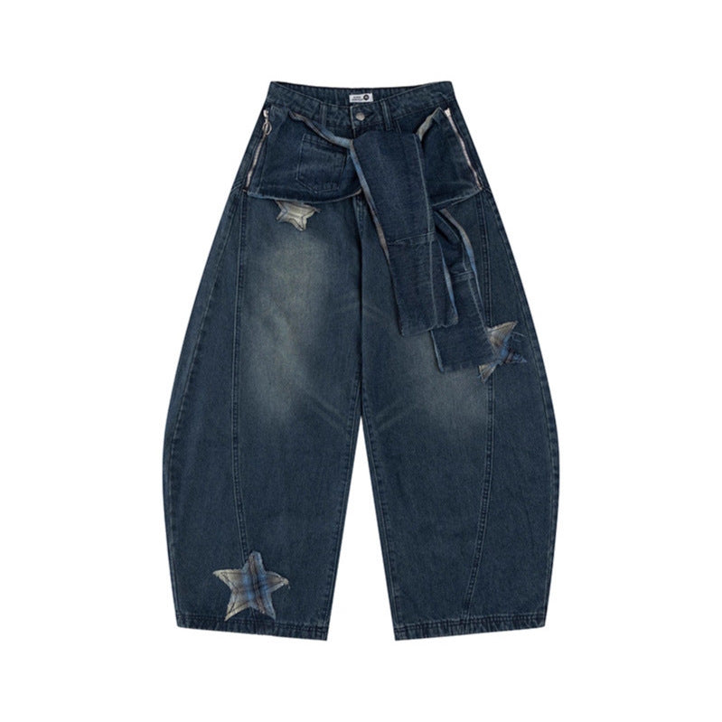 Star patch embroidered jeans