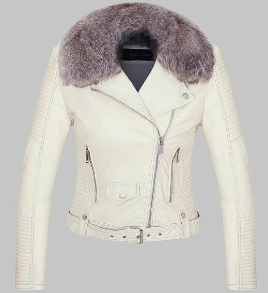 DETACHABLE FUR COLLAR WARM FAUX LEATHER JACKET Kashur Mart .