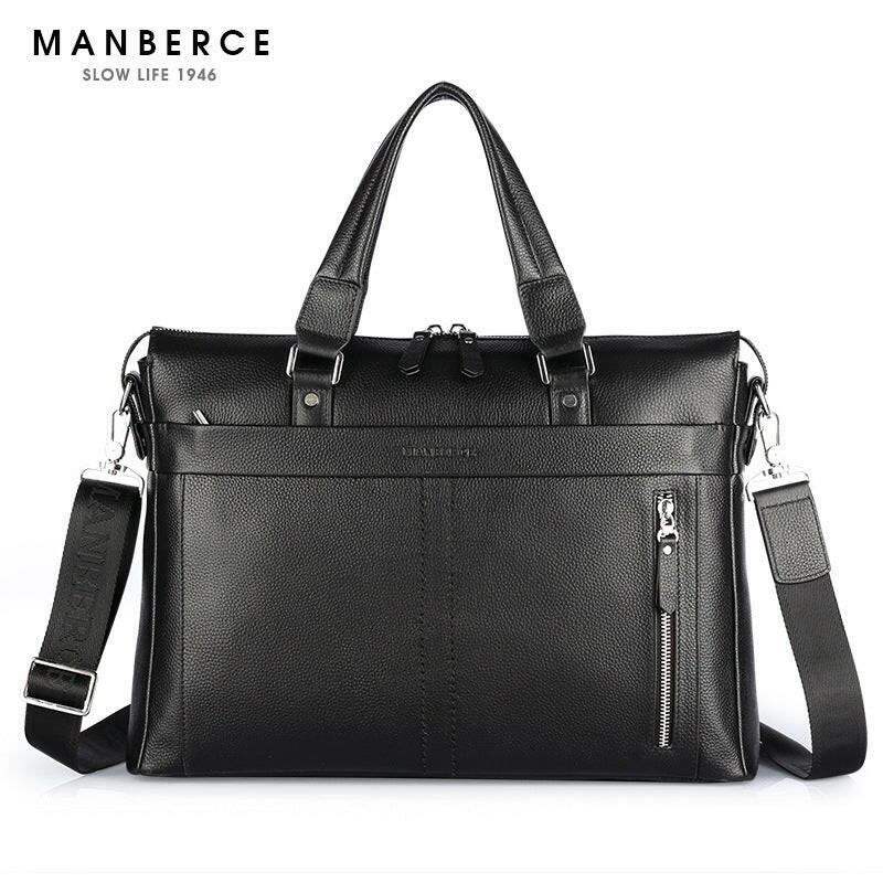 Manbers brand real leather business and leisure handbag official document of Baotou layer men's single shoulder large capacity package.