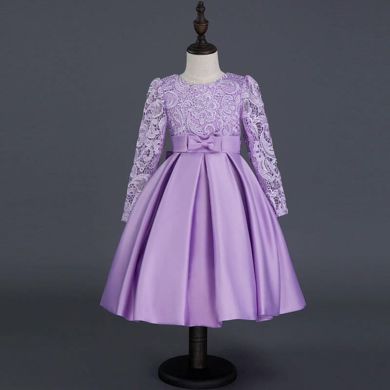 Carisa Europe and America autumn and winter children's dress princess dress long sleeve flower girl dress female purple lace costumes wholesale.