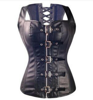 Black Steampunk Faux Leather Overbust Corset.