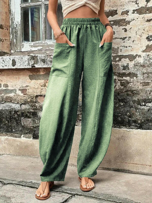 Women's Harem Pants With Pockets High Waisted Casual Beach Pants Loose Trousers Summer.