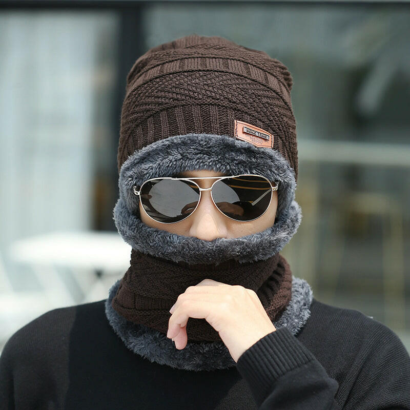 Winter Beanie Hat Scarf Set Warm Knit Hat Thick Fleece Lined Winter Hat Neck Warmer For Men Women.