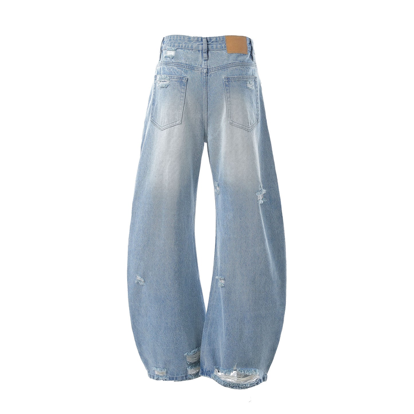 Washed Blue Premium Distressed Design Loose Tapered Jeans for Men