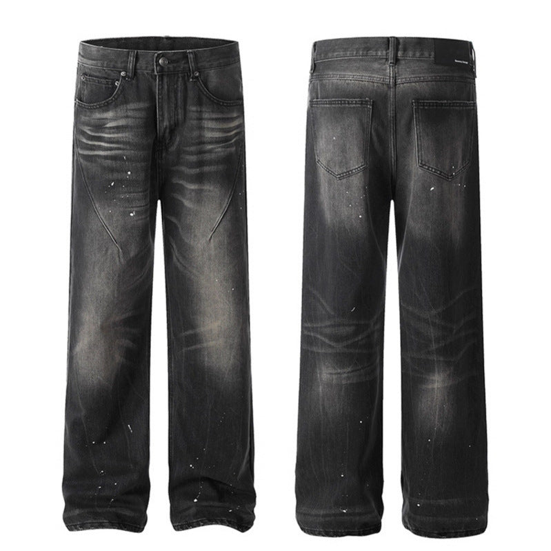 Wash and make old splashed ink jeans