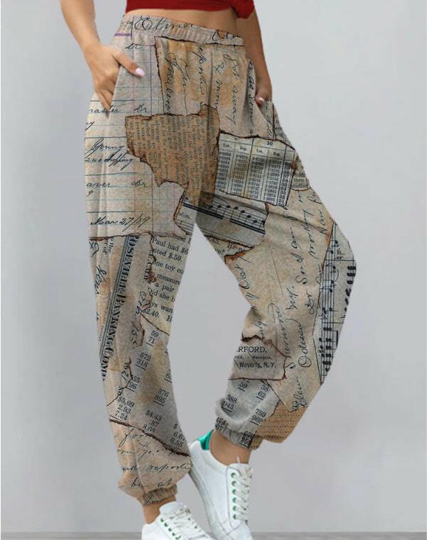 Women's Harem Pants Print Yoga Boho Sports Trousers With Pockets.