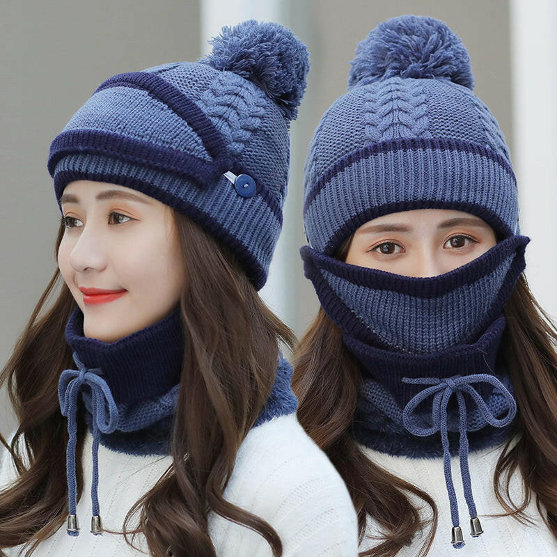 Winter Hat For Women 3pcs Knitted Beanie Hat Scarf Set Warm Hat.
