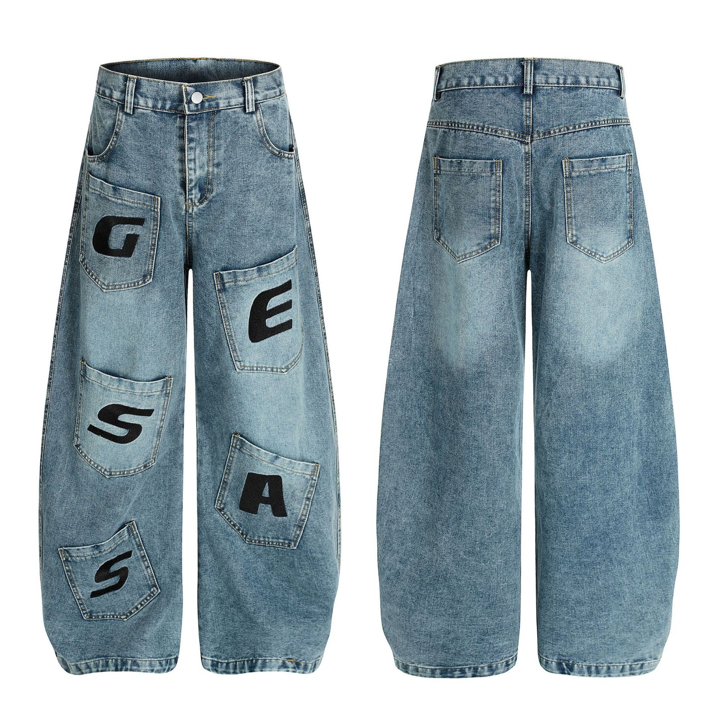 Street Style High-Street Unique Design Denim Long Pants
