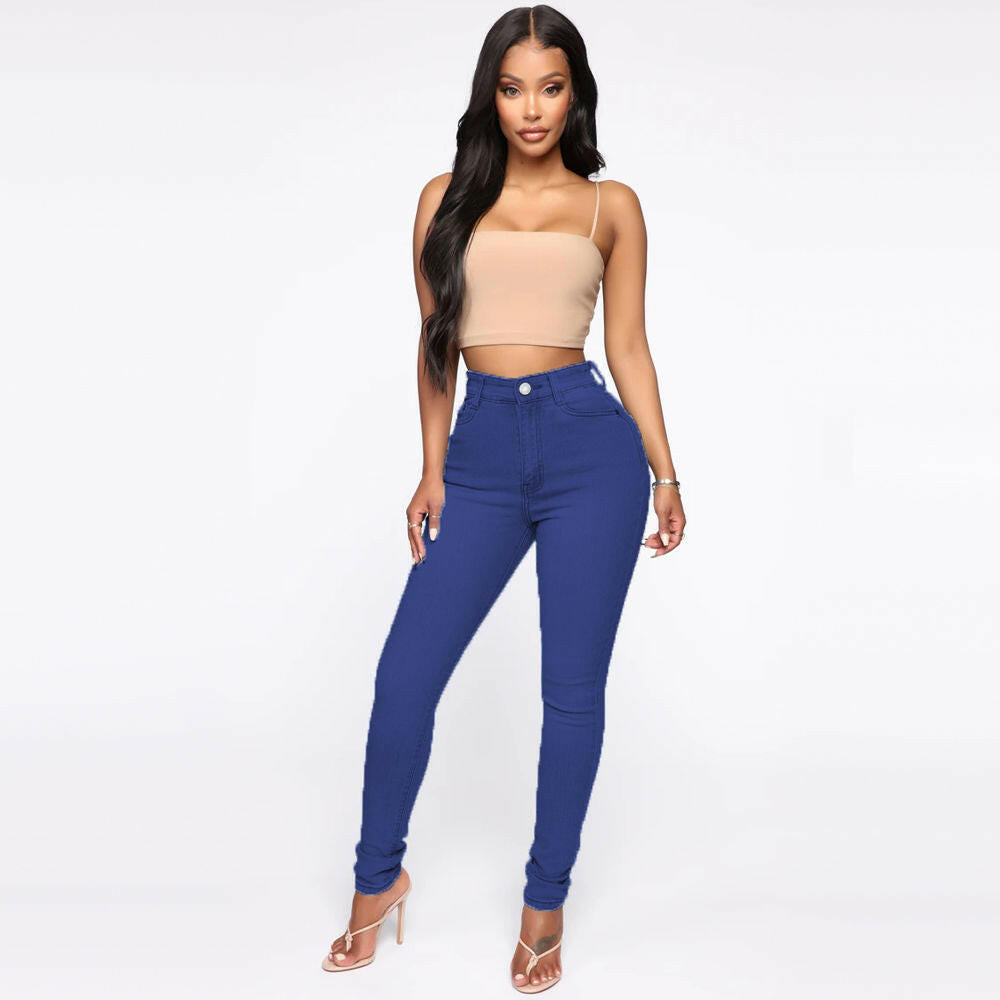 Slimming Jeans Pants For Women High Waist Trousers With Pockets.