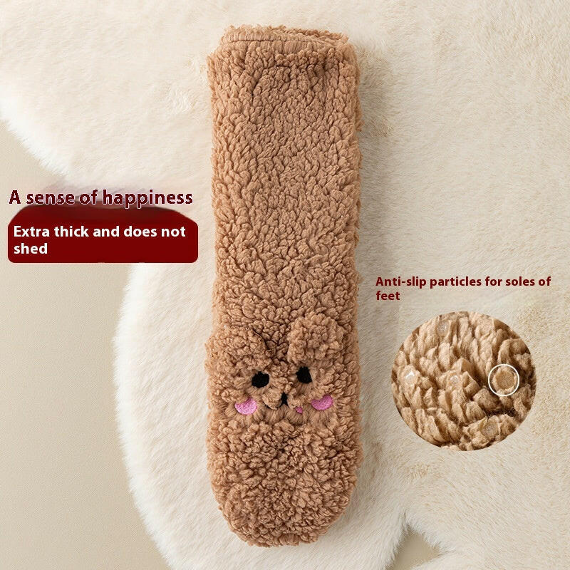 Winter Floor Socks Velvet Thicken Warm Coral Velvet Cute Socks Japanese-style Home Footwear Non-slip Socks New Year Gifts Winter Gadgets.