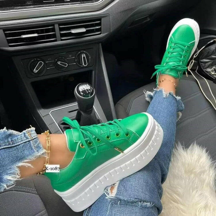 Chunky Heel Shoes Ankle Boots Lace-up Sneakers For Women.