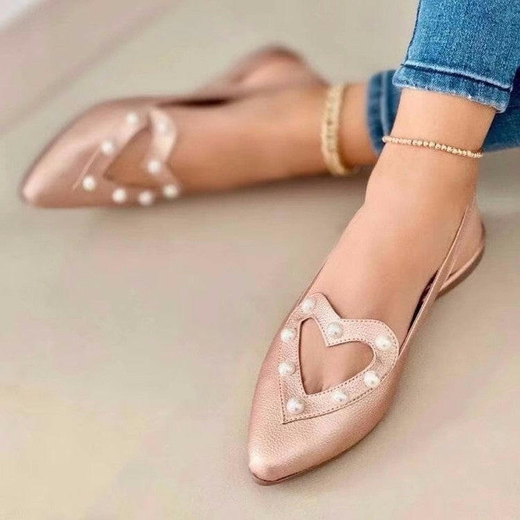 Love Shoes With Pearls Flats Women Sandals Pionted Toe Shoes.