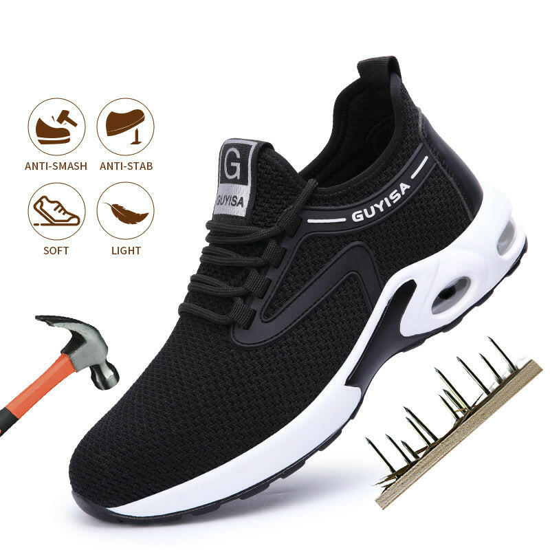 Black Sneakers Men Work Safety Shoes Lightweight Breathable For Gym Travel Work Casual Tennis Running Shoes.