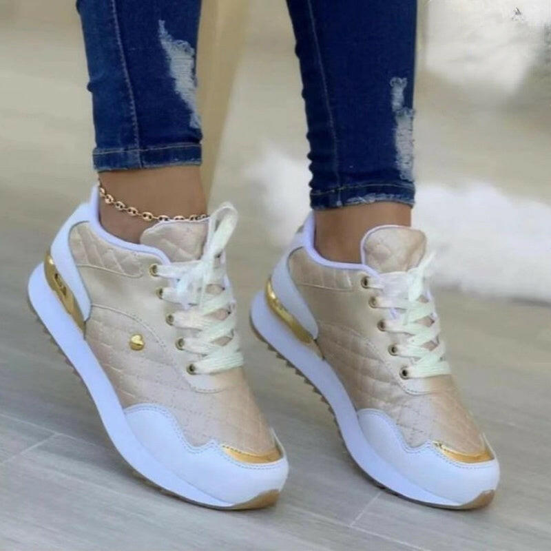 Plaid Sneakers Women Patchwork Lace Up Shoes With Love Decor.