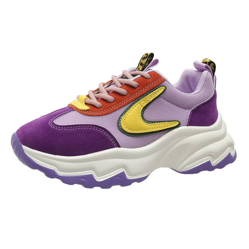 Mixed-color Lace -up Sneakers For Women Fashion Casual Lightweight Thick Bottom Running Sports Shoes.