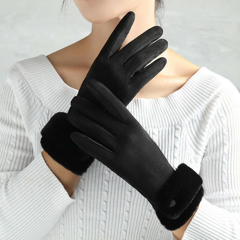 Suede Glove Warm Finger Gloves.