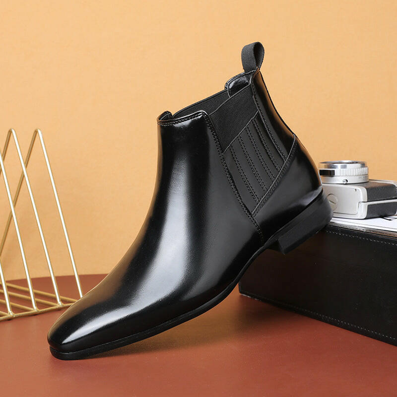 Pointed Toe Chelsea-style Boots For Men Fashion British Style Square Heel Business Formal Leather Shoes Kashur Mart .