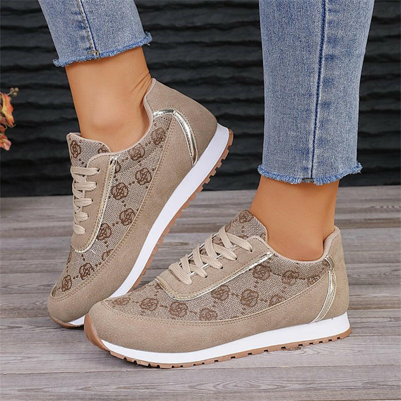 Flower Print Lace-up Sneakers Casual Fashion Lightweight Breathable Walking Running Sports Shoes Women Flats.