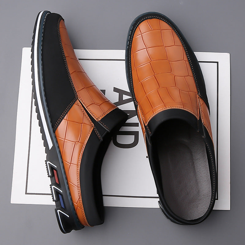 Men's Half-Slipper Leather Shoes Back Strap Slippers Big Size Toe-Covered Slippers