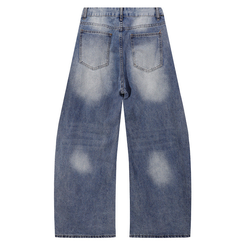 Pants Men's Distressed Loose Straight Leg Trousers High Waist Wide Leg Floor-Length Pants