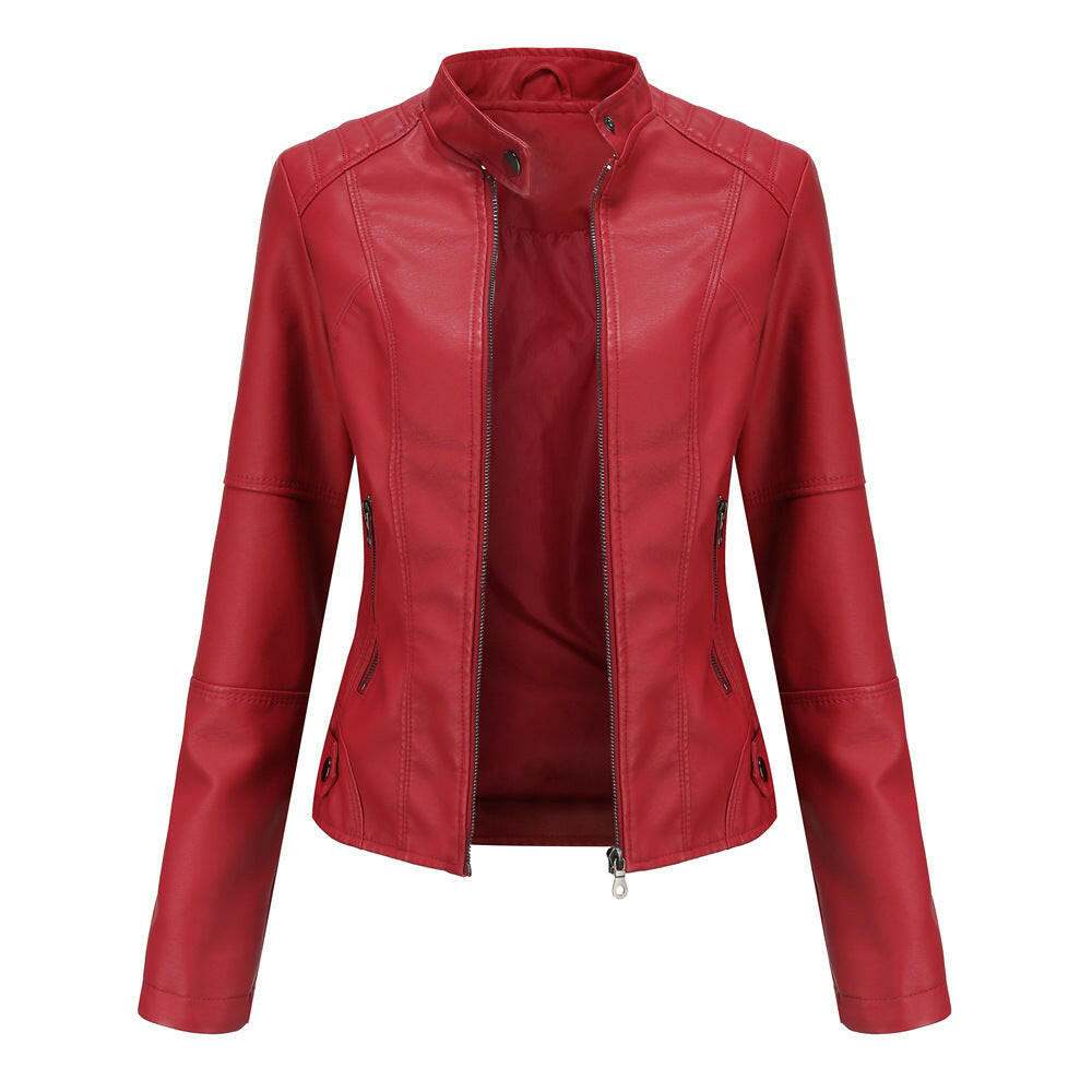 Thin Large Size Leather Clothing With Stand Collar Slim-fit Jacket Kashur Mart .