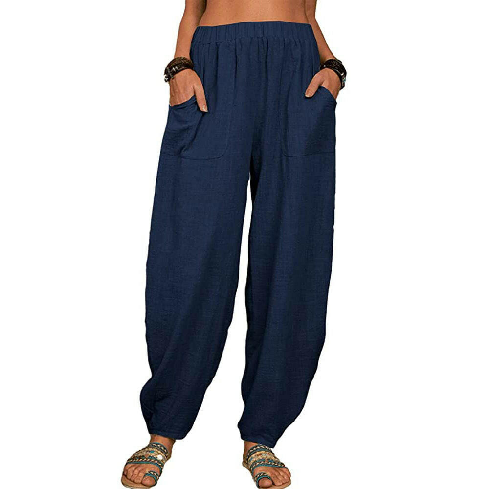 Casual Loose Harem Pants Summer Fashion Solid Color Pockets Trousers Womens Clothing.