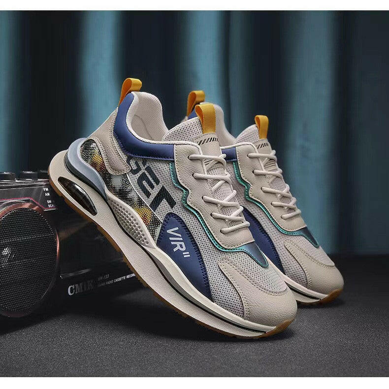 Air Cushion Mesh Sneakers Personalized Fashion Lace Up Sports Shoes Men Casual Versatile Breathable Walking Running Shoes.