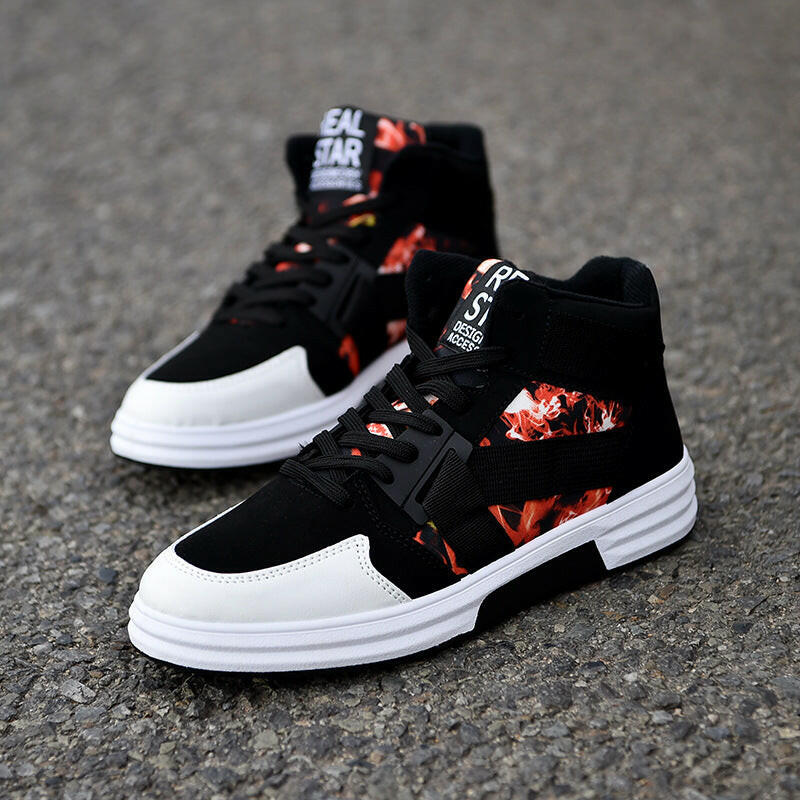Camouflage High-Top Lace-Up Shoe.