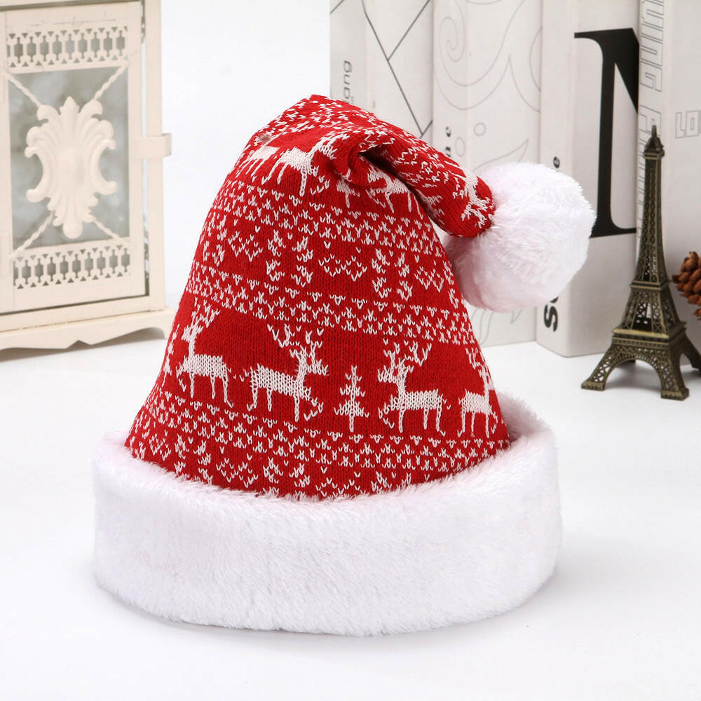 Snowflake Deer Knitted Wool Flannel Christmas Hat.