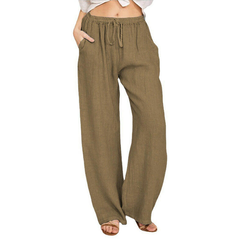 Soft Casual Drawstring Tie Trousers Summer Elastic Waist Loose Jogger Pants With Pockets.