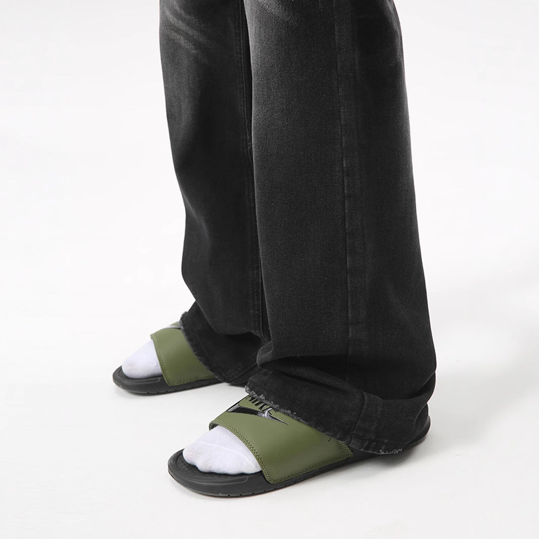 Retro Washed Black Slight Flare Denim Pants Men's High Street Slim Clean Fit Straight Leg Trousers