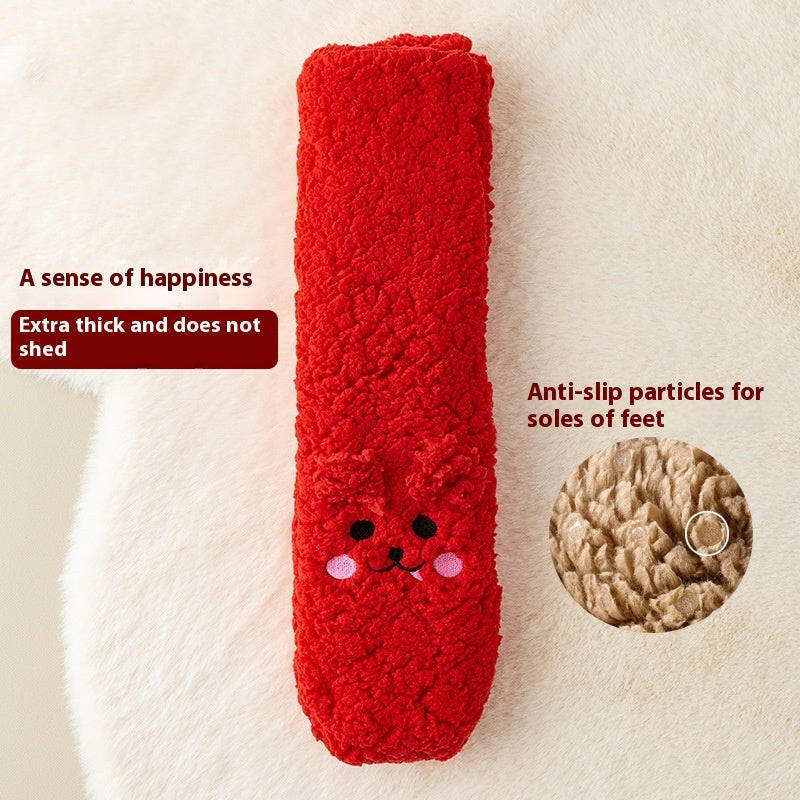 Winter Floor Socks Velvet Thicken Warm Coral Velvet Cute Socks Japanese-style Home Footwear Non-slip Socks New Year Gifts Winter Gadgets.