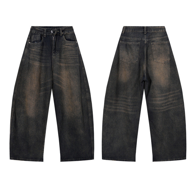Black Tapered Jeans for Men and Women Wide Leg Loose Drape Aged Long Pants