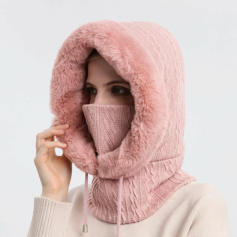 Winter Thick Plush Hat With Scarf Windproof Warm Knit Hats Hooded For Women.
