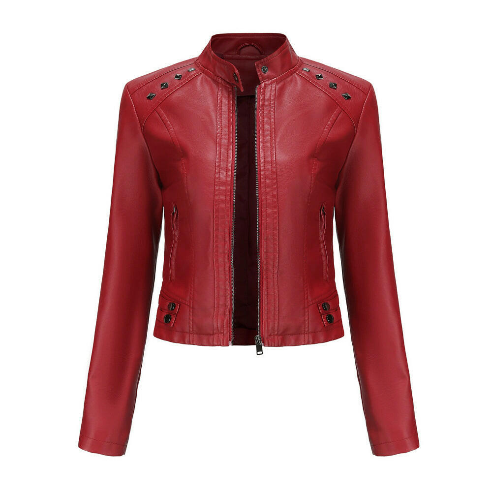 Studded Leather Women Short Jacket Long Sleeves Kashur Mart .