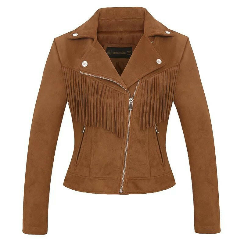 Factory direct selling women''s jacket autumn and winter European and American women''s Lapel tassel suede coat leather jacket women''s short Kashur Mart .