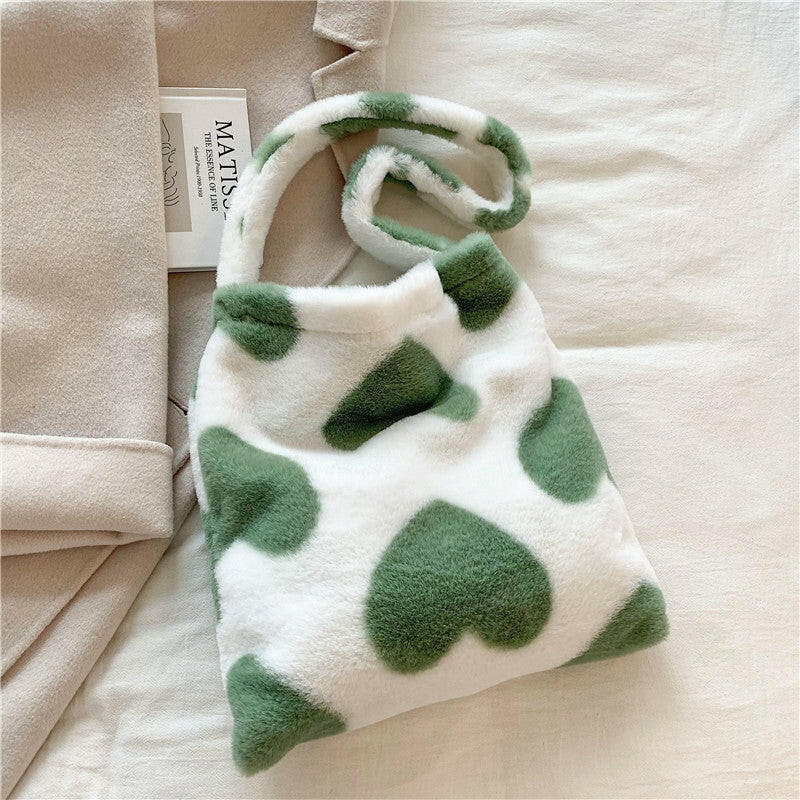 Love Heart Shoulder Bags Winter Plush Shopping Bags For Women Kashur Mart .