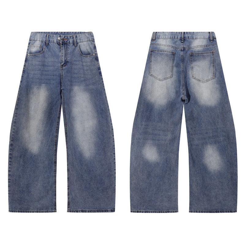 Pants Men's Distressed Loose Straight Leg Trousers High Waist Wide Leg Floor-Length Pants