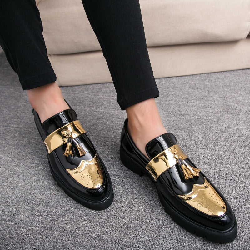 Men's British style casual leather shoes with foot covers and elevated leather shoes
